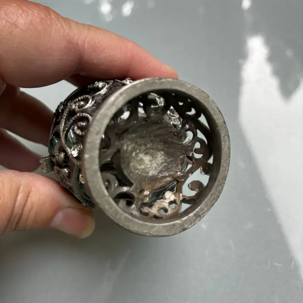 Vintage Jeweled Egg Trinket Box Hinged Pewter Rhinestone Decorative Keepsake